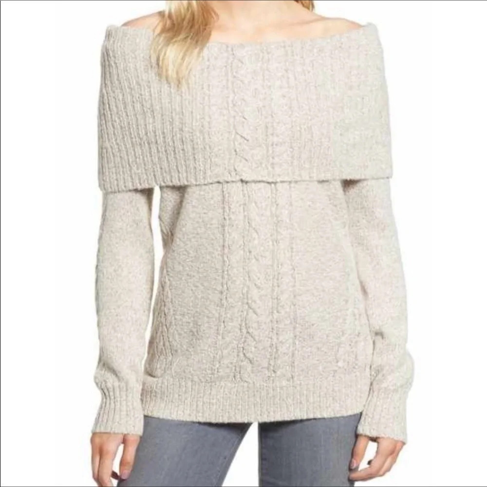 Chelsea28 Off Shoulder Knit Sweater Metallic NWT S